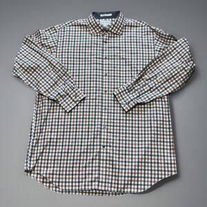 Paul Fredrick Mens Shirt 17.5 Long Sleeve 36 Grid Non Iron Cotton Dobby Check